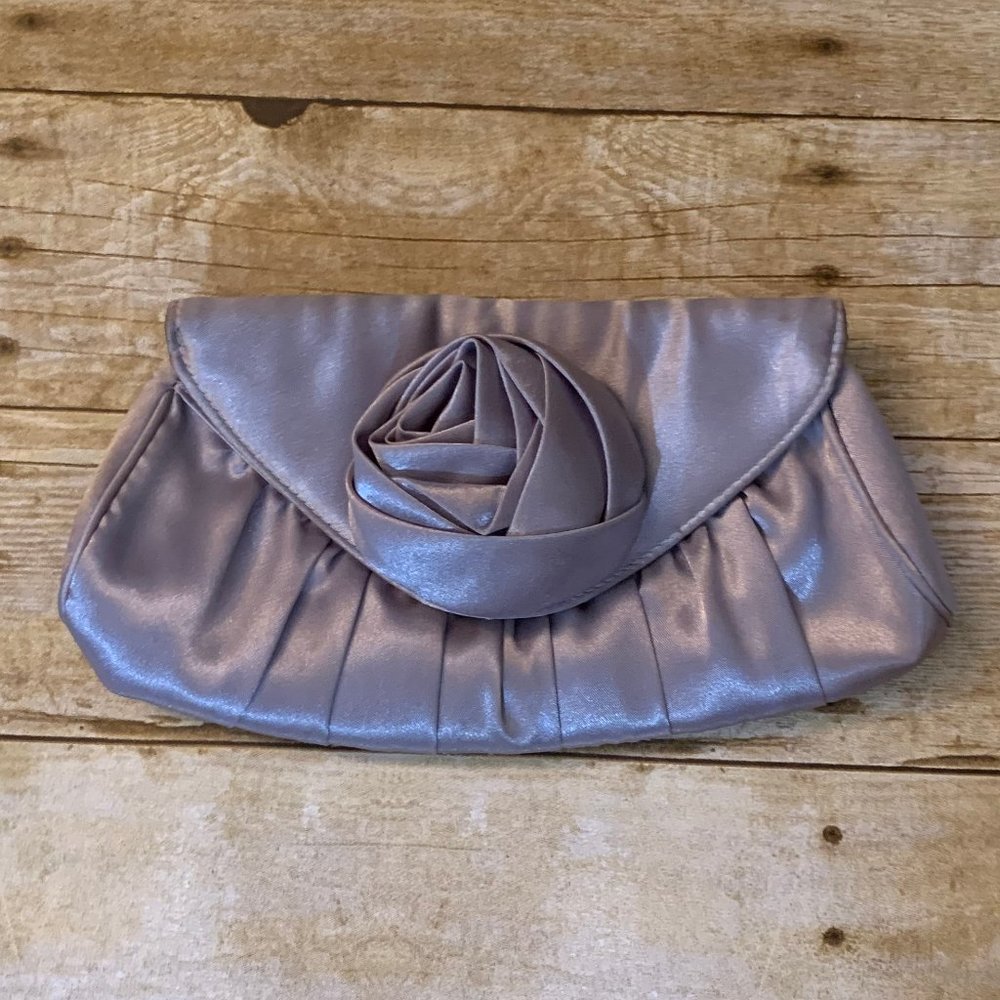 Silver gray satin Jessica McClintock evening bag